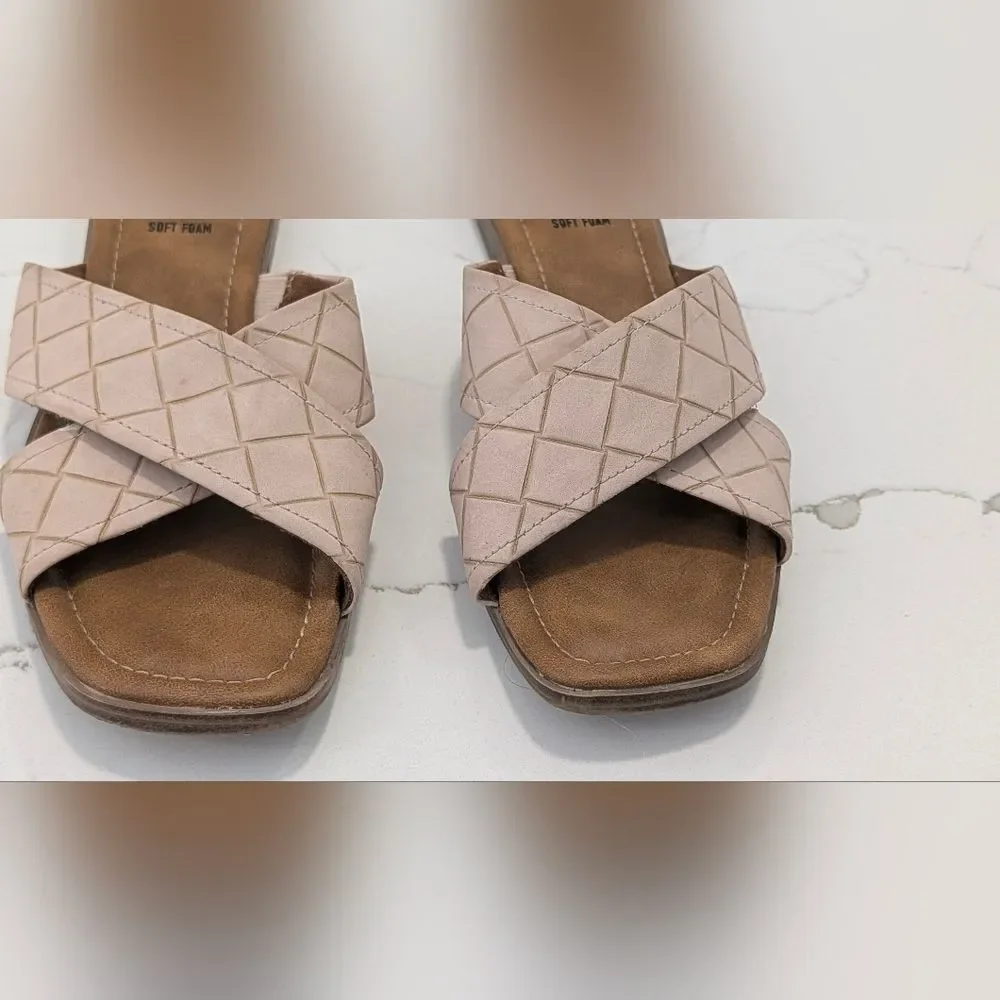s.Oliver Leather Soft Foam Rose Brown Slide Flats Sandal Sz 42/11 Slip On Boho